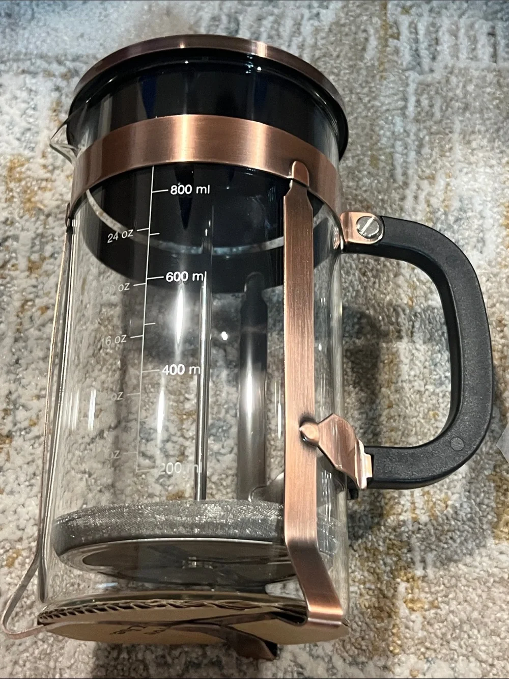 Copper tone French Press Coffee Maker with Black Handle - Home Accents z26